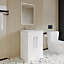 Wave Floor Standing 2 Door Vanity Unit with Polymarble Basin - 600mm - Gloss White - Balterley