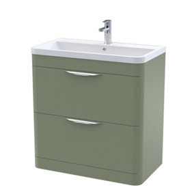 Wave Floor Standing 2 Drawer Vanity Basin Unit with Ceramic Basin Unit - 800mm - Satin Green - Balterley