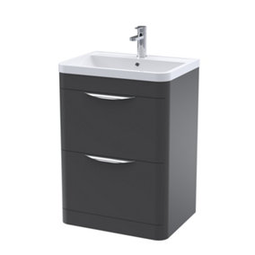 Wave Floor Standing 2 Drawer Vanity Basin Unit with Polymarble Basin Unit - 600mm - Satin Anthracite - Balterley
