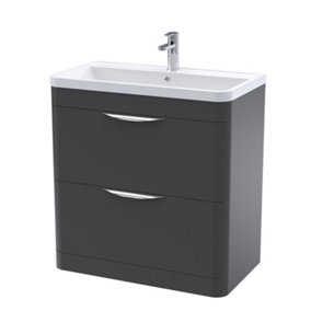 Wave Floor Standing 2 Drawer Vanity Basin Unit with Polymarble Basin Unit - 800mm - Satin Anthracite - Balterley