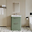 Wave Floor Standing 2 Drawer Vanity Unit with Ceramic Basin - 600mm - Satin Green - Balterley