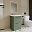Wave Floor Standing 2 Drawer Vanity Unit with Ceramic Basin - 600mm - Satin Green - Balterley