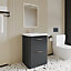 Wave Floor Standing 2 Drawer Vanity Unit with Ceramic Basin - 600mm - Soft Black - Balterley