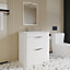 Wave Floor Standing 2 Drawer Vanity Unit with Ceramic Basin - 800mm - Gloss White - Balterley