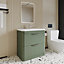 Wave Floor Standing 2 Drawer Vanity Unit with Ceramic Basin - 800mm - Satin Green - Balterley