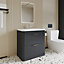 Wave Floor Standing 2 Drawer Vanity Unit with Ceramic Basin - 800mm - Soft Black - Balterley
