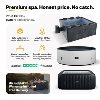 Wave Garda 4-Person Square Rigid Eco Foam Hot Tub & Spa Bundle, 70-Jet Massage System, Thermal Cover & Foam Mat - Charcoal Black