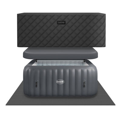 Wave Pacific Energy-Efficient Hot Tub Bundle - 4-Person Inflatable Spa with Thermal Cover & Insulated Foam Mat - Dark Grey