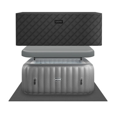 Wave Pacific Energy-Efficient Hot Tub Bundle - 4-Person Inflatable Spa with Thermal Cover & Insulated Foam Mat - Grey Rattan