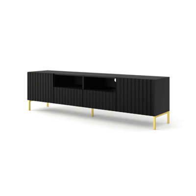 Wave TV Cabinet with open compartments in Black Matt W2000mm x H560mm x ...