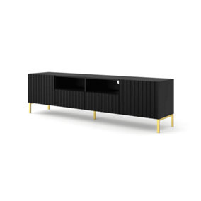 Wave TV Cabinet with open compartments in Black Matt W2000mm x H560mm x D420mm