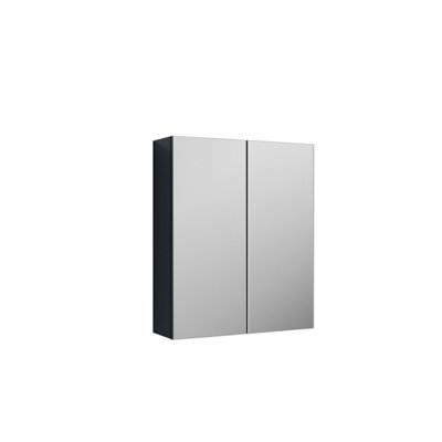 Wave Wall Hung 2 Door Bathroom Mirror Cabinet - 600mm - Soft Black - Balterley | DIY at B&Q