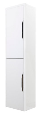 Wave Wall Hung 2 Door Tall Bathroom Storage Unit - 350mm - Gloss White - Balterley