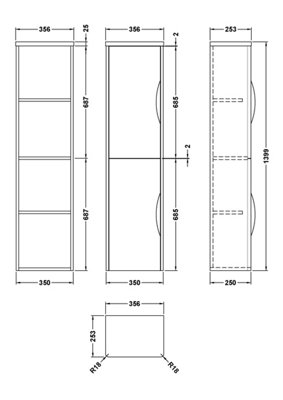 Wave Wall Hung 2 Door Tall Bathroom Storage Unit - 350mm - Soft Black - Balterley