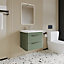 Wave Wall Hung 2 Drawer Vanity Unit with Ceramic Basin - 600mm - Satin Green - Balterley