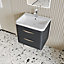 Wave Wall Hung 2 Drawer Vanity Unit with Ceramic Basin - 600mm - Soft Black - Balterley