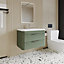 Wave Wall Hung 2 Drawer Vanity Unit with Ceramic Basin - 800mm - Satin Green - Balterley