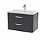 Wave Wall Hung 2 Drawer Vanity Unit with Ceramic Basin - 800mm - Soft Black - Balterley