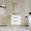 Wave Wall Hung 2 Drawer Vanity Unit with Polymarble Basin - 600mm - Gloss White - Balterley
