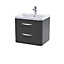 Wave Wall Hung 2 Drawer Vanity Unit with Polymarble Basin - 600mm - Soft Black - Balterley