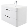Wave Wall Hung 2 Drawer Vanity Unit with Polymarble Basin - 800mm - Gloss White - Balterley