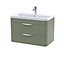 Wave Wall Hung 2 Drawer Vanity Unit with Polymarble Basin - 800mm - Satin Green - Balterley