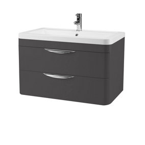 Wave Wall Hung Vanity Basin Unit with Ceramic Basin - 800mm - Gloss Grey - Balterley