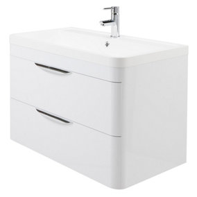 Wave Wall Hung Vanity Basin Unit with Polymarble Basin - 800mm - Gloss White - Balterley