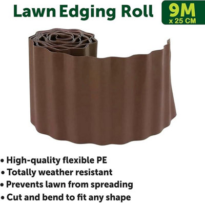 Wavy Plastic Garden Lawn Edging, H-15CM, L-9M, Brown