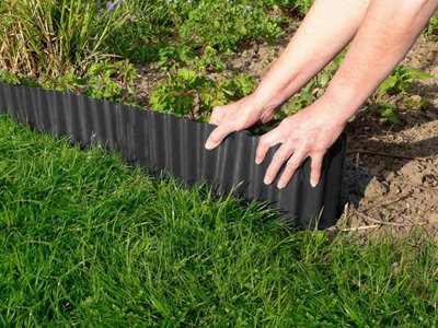 Wavy Plastic Garden Lawn Edging, H-15CM, L-9M, Grey
