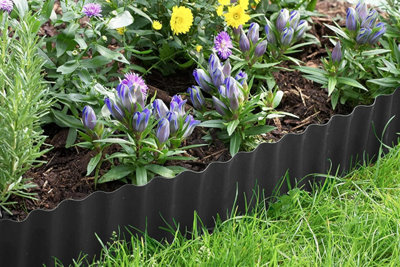 Wavy Plastic Garden Lawn Edging, H-15CM, L-9M, Grey
