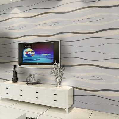 Wavy Strip Wallpaper Roll Non Woven Patterned Wall Covering  L 10m x W 0.53m 5.3m²