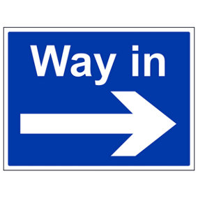 Way In Arrow Right Direction Sign - Rigid Plastic - 400x300mm (x3)