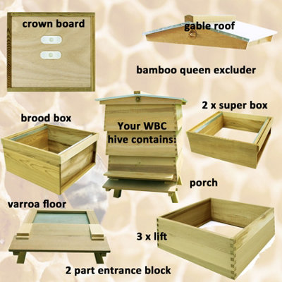 WBC Beehive Bee Keeping Pine 3 Lifts Porch 2 Super 1 Brood Gabled Roof Bee Hive