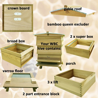 WBC BEEHIVE BEE KEEPING PINE 3 LIFTS PORCH 2 SUPER 1 BROOD GABLED ROOF ...