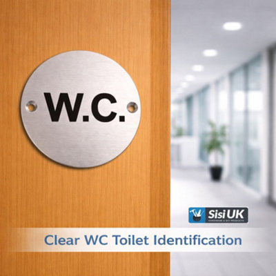 WC Door Sign 76mm Satin Aluminium Water Closet Toilet Plaque Brushed ...