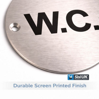 WC Door Sign 76mm Satin Aluminium Water Closet Toilet Plaque Brushed ...