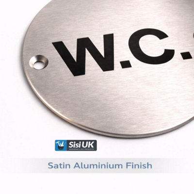 WC Door Sign 76mm Satin Aluminium Water Closet Toilet Plaque Brushed ...