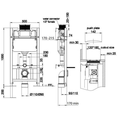 WC Toilet Frame Universal Wall Hung Concealed Cistern Chrome Button ...