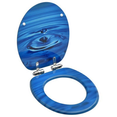 WC Toilet Seat with Soft Close Lid MDF Blue Water Drop Design