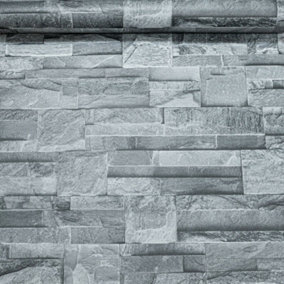 WD Thorn Slate Charcoal Grey Realistic Textured Stone Brick Wall Vinyl Wallpaper