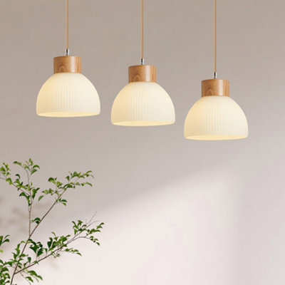 WDW 18 cm Birch-Colour Pendant Lampshade, Wood-Effect Satin Finish, Oak Base, Single Pack.