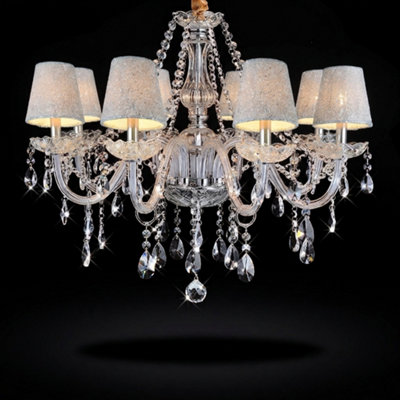 WDW Genuine K9 Crystal 8-Arm Chandelier with Lampshades, Clear
