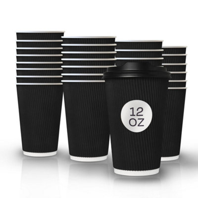 We Can Source It Ltd - 50 x 12oz Insulated Black Paper Coffee Cups with ...