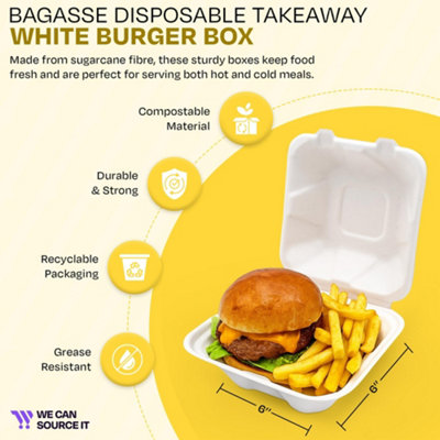 We Can Source It Ltd Bagasse Disposable Burger Box 6 Inch Sugarcane ...