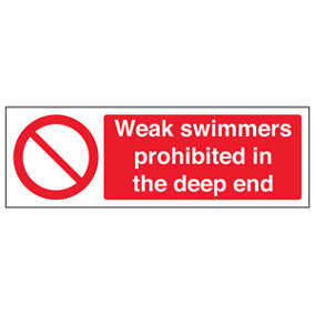 Weak Swimmers Prohibited Deep End Sign - Adhesive Vinyl 300x100mm (x3)