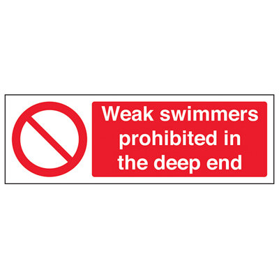 Cartello Di Divieto VSafety - Weak Swimmers Prohibited In Deep End, 300x100 Mm, Adesivo - 2