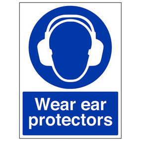 Wear Ear Protectors Mandatory PPE Sign - Adhesive Vinyl - 300x400mm (x3)