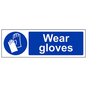 Wear Gloves Mandatory PPE Safety Sign - Rigid Plastic - 450x150mm (x3)