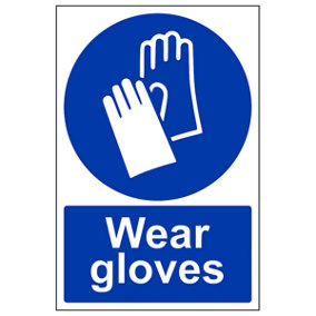 Wear Gloves PPE Mandatory Safety Sign - Rigid Plastic - 200x300mm (x3)